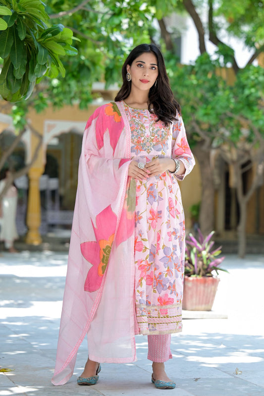 Azalea Handpainted Suit Set with Dupatta