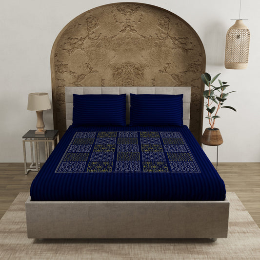 Berry Blue Handblock Print King Size Bedsheet