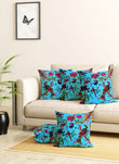 Blue Floral Print Velvet Cushion Covers